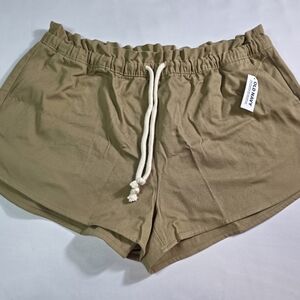 Old Navy Women Khaki Cotton Pull On Shorts Elastic Waist Drawstring NWT Size L